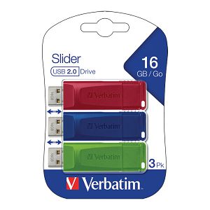 Memorija USB 3x16GB 2.0 StorenGo Slider Verbatim 49326 sortirano blister