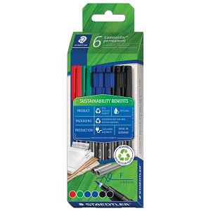 Marker permanentni 0,6mm pk6 reciklirani Lumocolor Staedtler 318 C6-1