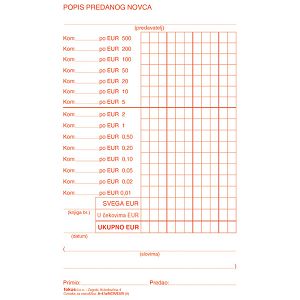 Obrazac A-47a/NCR/EUR popis predanog novca Fokus