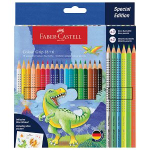 Boje drvene  18 boja Grip 2001 + 6 boja drvenih metalic i neon Dino Faber Castell 201546 blister