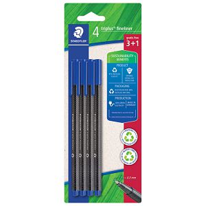 Flomaster fineliner 0,3mm pk3+1 gratis reciklirani Triplus Staedtler 334 R-3BK4 plavi!!