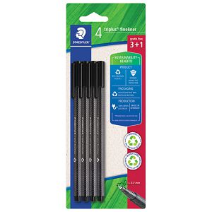 Flomaster fineliner 0,3mm pk3+1 gratis reciklirani Triplus Staedtler 334 R-9BK4 crni!!