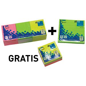 Blok samolj.kocka 50x50mm +Blok samolj.40x50mm + GRATIS  Blok samoljepljiv  75x75mm  neon GLN.