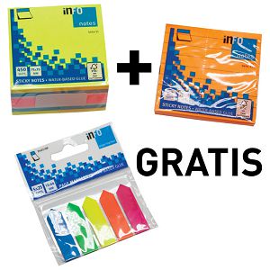 Blok samolj.kocka 75x75mm +Blok samolj.75x75mm  neon + GRATIS Zastavica 12x44mm 5boja GLN.