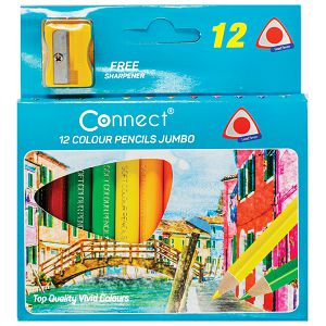 Boje drvene  12boja kratke Jumbo trokutaste+šiljilo Connect blister