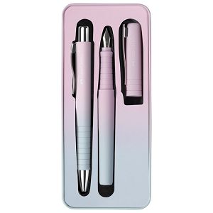 Garnitura olovka kemijska+nalivpero Poly Flow u met.kut. Faber Castell 241054 svijetloplava-svijetloroza