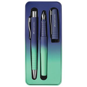 Garnitura olovka kemijska+nalivpero Poly Flow u met.kut. Faber Castell 241055 tirkizno-plava