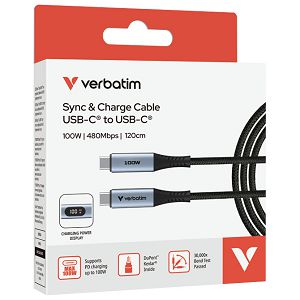 Kabel magnetski s zaslonom USB-C na USB-C 100W 120 cm Verbatim 31848 crni