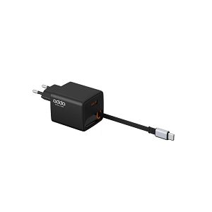 Zidni punjač Adda Collins CH-011-BK,Type C ulaz, s integriranom Type C kabelom,30W, GaN, crni