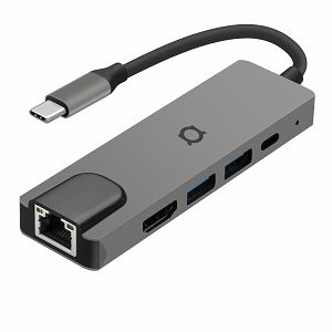 Hub USB-C Adda Collins HUB-002-GM, 5 portni,USB 2.0, USB3.0, Type C PD 100W, HDMI 4K30HZ, LAN Port 10/100, gun metal