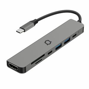 Hub USB-C Adda Collins HUB-003-GM, 7 portni,USB 2.0, USB3.0, Type C PD 100W, Type C dana, HDMI 4k 30HZ, TF card 2.0, SD card 2.0, gun metal