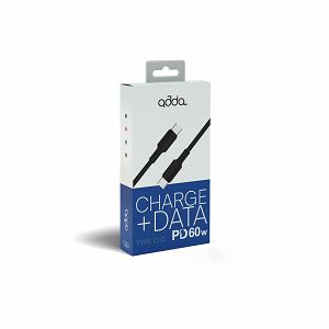 Kabel ADDA USB-202-BK, Fusion Charge+Data, Type-C na Type-C, PD 60W, Premium TPE, 1.2m, crni