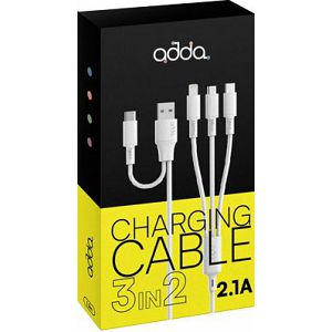 Kabel ADDA USB-001-WH, Fusion Charge 3u2, USB-A/Type-C na Micro USB/Type-C/8pin, Premium TPE, 1.2m, bijeli