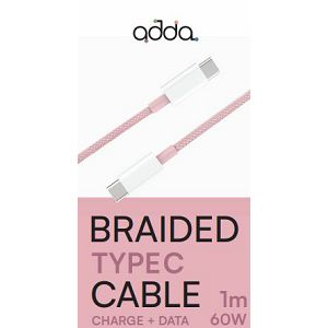 Kabel ADDA USB-210-LP, Fusion Charge+Data, Type-C na Type-C, 3.1A, pleteni, 1m, svijetlo rozi