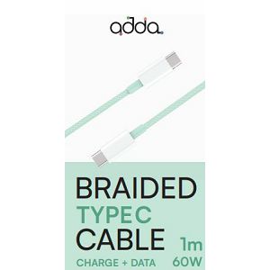 Kabel ADDA USB-210-LG, Fusion Charge+Data, Type-C na Type-C, 3.1A, pleteni, 1m, svijetlo zelena