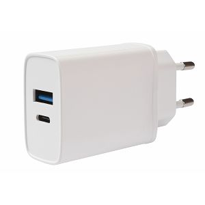 Strujni punjač VIVANCO 62401, 20W PD&QC 3.0, USB-A + USB Type-C, bijeli