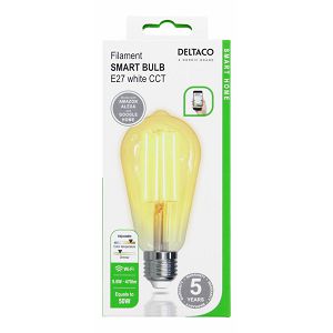 Pametna žarulja DELTACO, E27, LED, filament, ST64, ravna, 5.5W, 1800K-6500K, WiFi