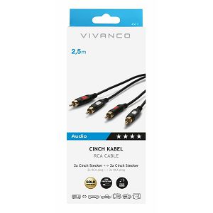 Kabel VIVANCO 46011, RCA M x2 na RCA M x2, pozlaćeni, 2.5m