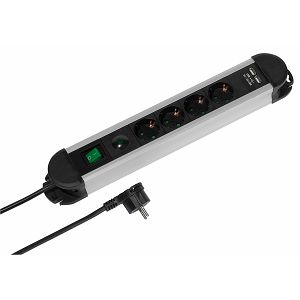 Strujna letva VIVANCO 37658, Professional, 4 ulaza s prekidačem, 2xUSB, s prenaponskom zaštitom, 1.6m, crna