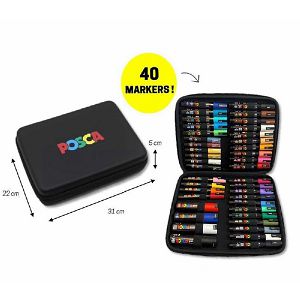 Uni gift set Posca Art case u gumiranoj pernici 40kom (mix pc-1m/ pc-3m/pc-5m/pc-8k)