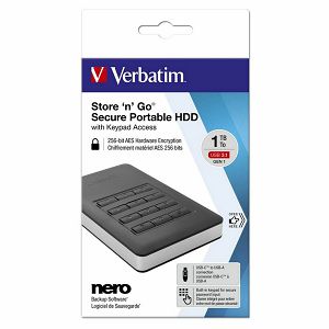 Externi hard disk Verbatim #53401 Store'n'Go sigurni prijenosni s tipkovnicom, 256-bit AES, 1TB USB 3.1 Gen1, crni