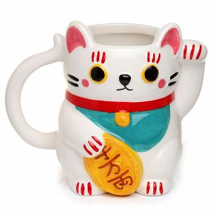 Keramička šalica Puckator u obliku bijele Maneki Neko mačke za sreću 450 ml MUG381