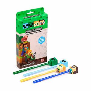 Set od 4 kemijske olovke Puckator piši briši s Minecraft Chibi silikonskim ukrasom PEN314