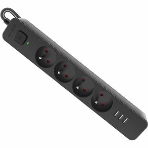 Produžni kabel Defender SFS 133, zaštita od prenapona, 1.5m, 4 utičnice, USB, crni