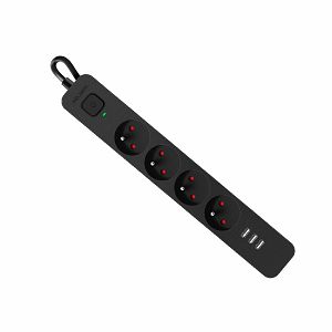 Produžni kabel Defender SFS 135, zaštita od prenapona, 5m, 4 utičnice, USB, crni