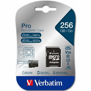 Memorijska kartica Verbatim #47045 micro SDXC 256GB Pro U3, V30, Class10 + Adapter
