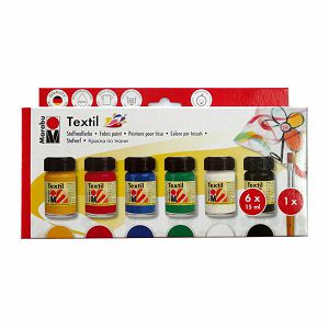 Boja za tekstil set 6x15ml + kist Marabu