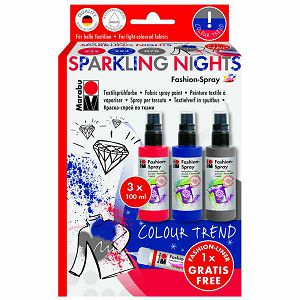 Hobby Boja za tekstil set Cosmopolitan 3x100ml u spreju+fashion liner Marabu "Sparkling Nights"