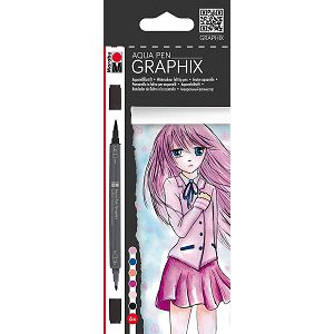 Flomasteri grafički 6/1 Aqua Pen, Ma Ke Manga,dvostrani Marabu 627049