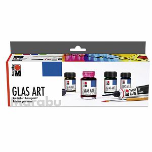 Hobby Boja za staklo transparent set 4x15ml + kontura + kist Marabu