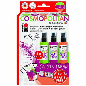 Hobby Boja za tekstil set Cosmopolitan 3x100ml u spreju+fashion liner Marabu