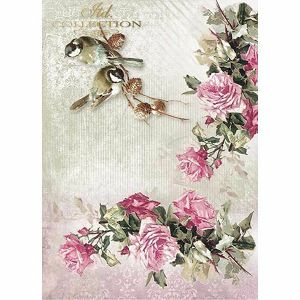 HOBBY PAPIR RIŽIN za decoupage 210x297mm A4 1/1 komad Ruže i ptice