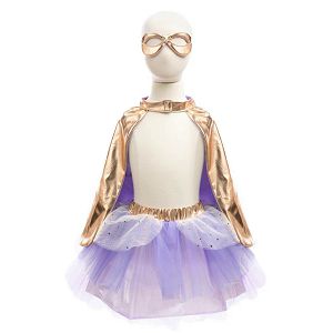 KOSTIM SUPER-DUPER TUTU suknja + ogrtač + maska,metalik ružičasto zlatna/lila,vel.4-6 god Great Pretenders 