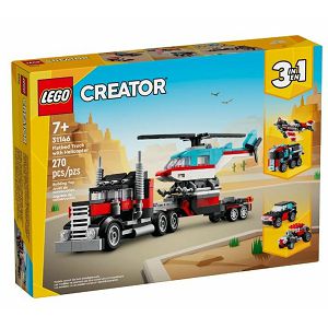 LEGO Kocke Creator 3u1 Kamion s ravnom prikolicom i helikopter, 7+