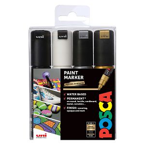 Marker Uni Posca PC-8K 4/1 za hobby i art, crni/bijeli/zlatni/srebrni,vodootporan,8.0mm