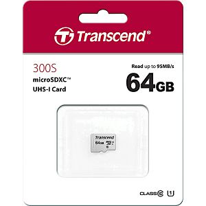 MEMORY CARD SD 64GB micro SDHC, Class 10,Transcend 300S, 95MB/s Read/Write