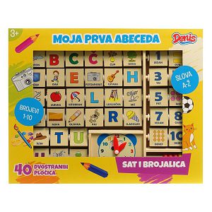 Moja prva abeceda drvena slova, brojevi, sat i brojalica Denis 646069