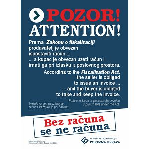 Naljepnica POZOR - fiskalizacija A6