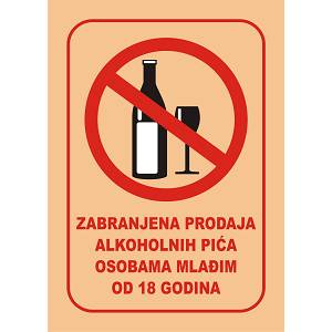 Naljepnica ZABRANJENA PRODAJA ALKOHOLNIH PIĆA OSOBAMA MLAĐIM OD 18 GODINA