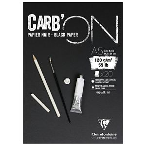 Papir slikarski za crtanje crni A5 120gr/20Lista CarbON Clairefontaine