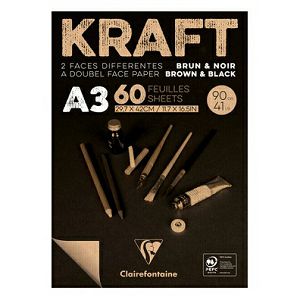 Papir slikarski za crtanje obost.smeđe-crni A3 90gr/60Lista Kraft Clairefontaine