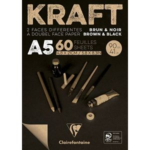 Papir slikarski za crtanje obost.smeđe-crni A5 90gr/60Lista Kraft Clairefontaine