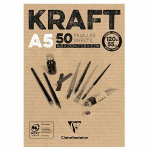 Papir slikarski za crtanje prugasti smeđi A5 120gr/50Lista Kraft Clairefontaine