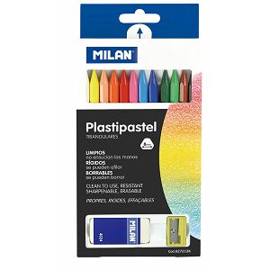 PASTELE voštane MILAN Plastipastel 12/1+šiljilo+gumica 077749