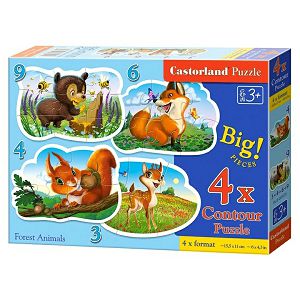 PUZZLE CASTORLAND 4u1 3,4,6,9kom Šumske životinje 005079