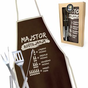 Roštilj set inox pribor + pregača Majstor roštiljanja 102459